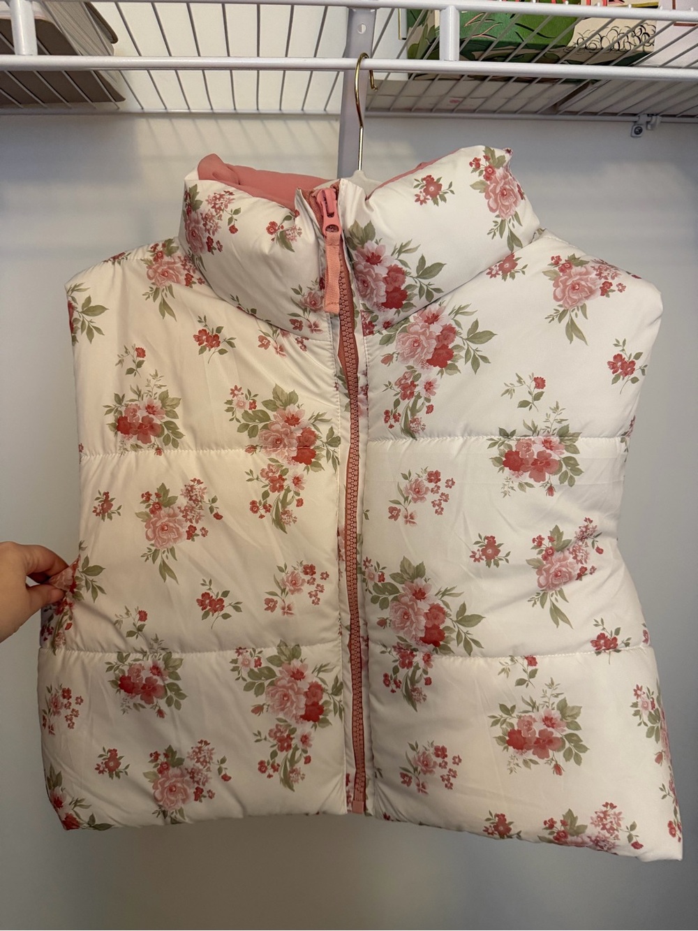 Floral Quilted Puffer Vest - White/Pink